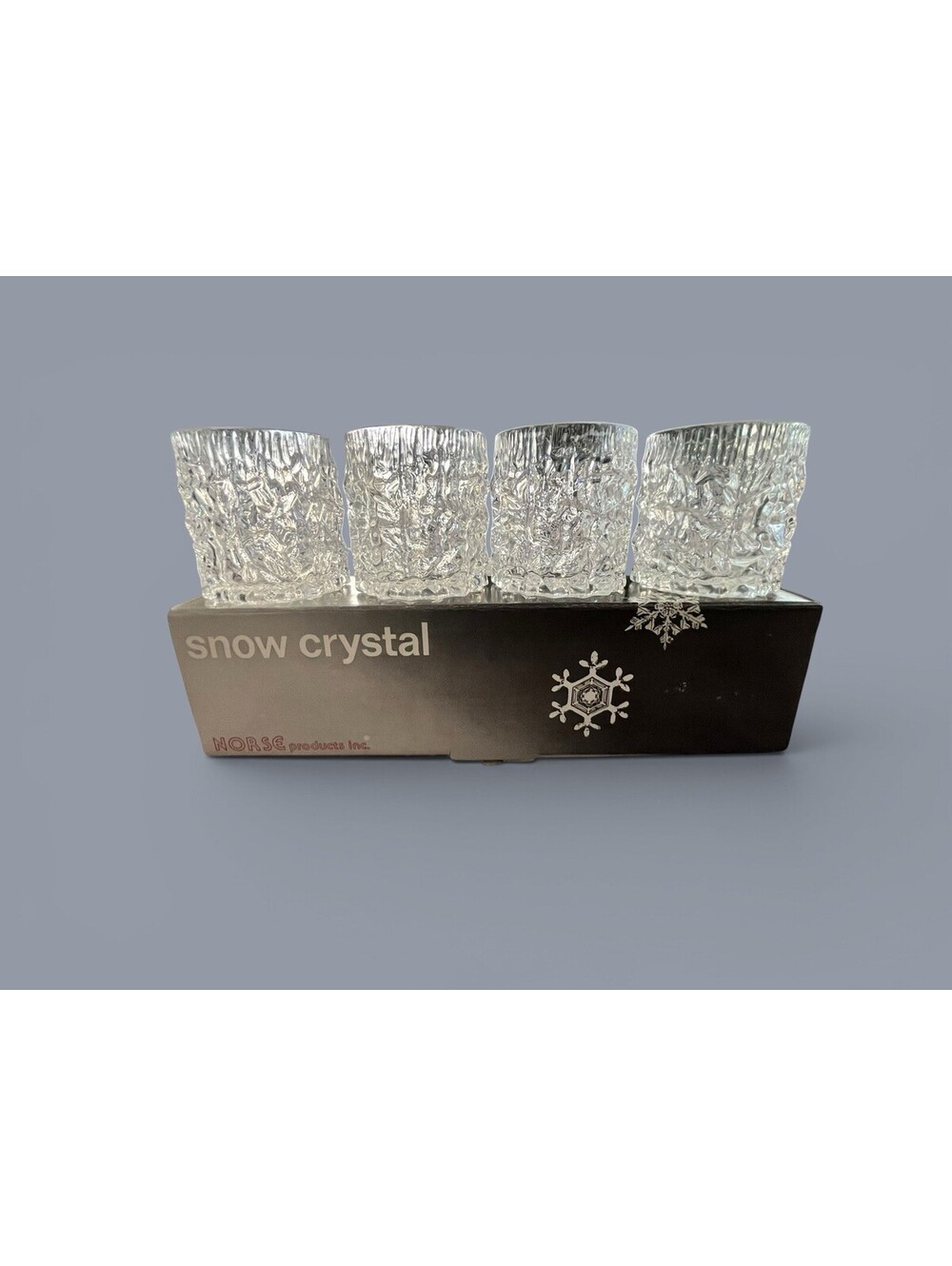 VNTG  Norse Products "Snow Crystal" 4 LOWBALL Textured Plastic Glasses Party USA